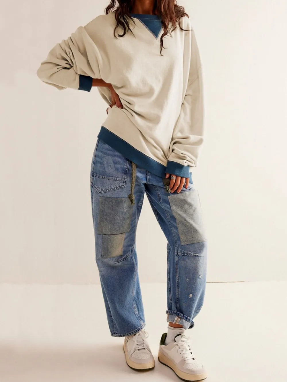 Contrast Dropped Shoulder Long Sleeve Sweatshirt - V.I.P Digital Presence