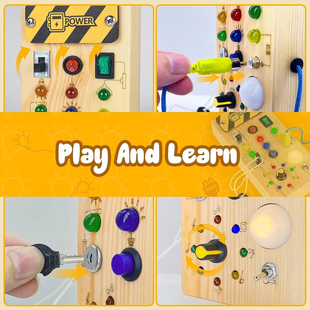 Montessori Busy Board Sensory Toys Wooden with LED Light Switch Control Board Travel Activities Kids Games for 2-4 Years Old - V.I.P Digital Presence