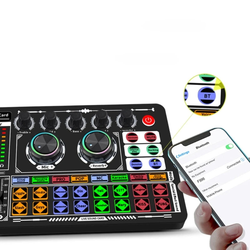 F999 Mixer Podcast Sound Board Live Sound Card for Live Recording Home KTV - V.I.P Digital Presence