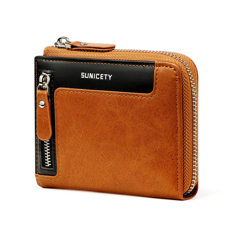 Wallet Men's Fashionable Leather Zipper Leather Bag RFID Multi Card Function ID Card Bag - V.I.P Digital Presence
