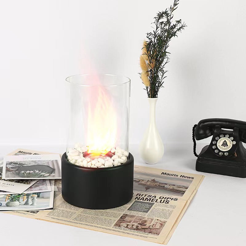 Desktop alcohol fireplace light indoor stainless steel small portable heating stove circular glass bar atmosphere light - V.I.P Digital Presence