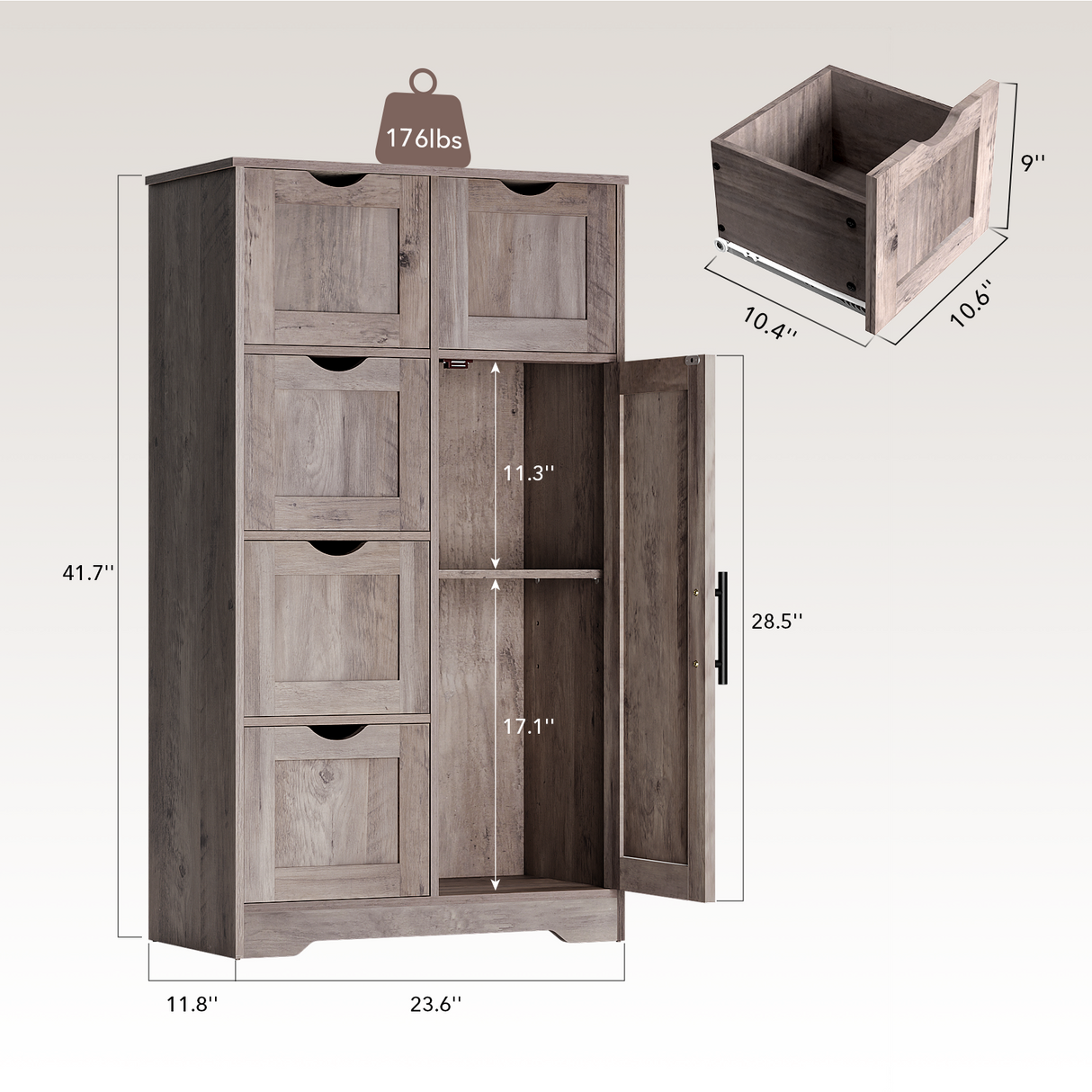 Bathroom Storage Cabinet with Storage 5 Drawers and 1 Door, Entryway Cabinet with Adjustable Shelf Grey - V.I.P Digital Presence