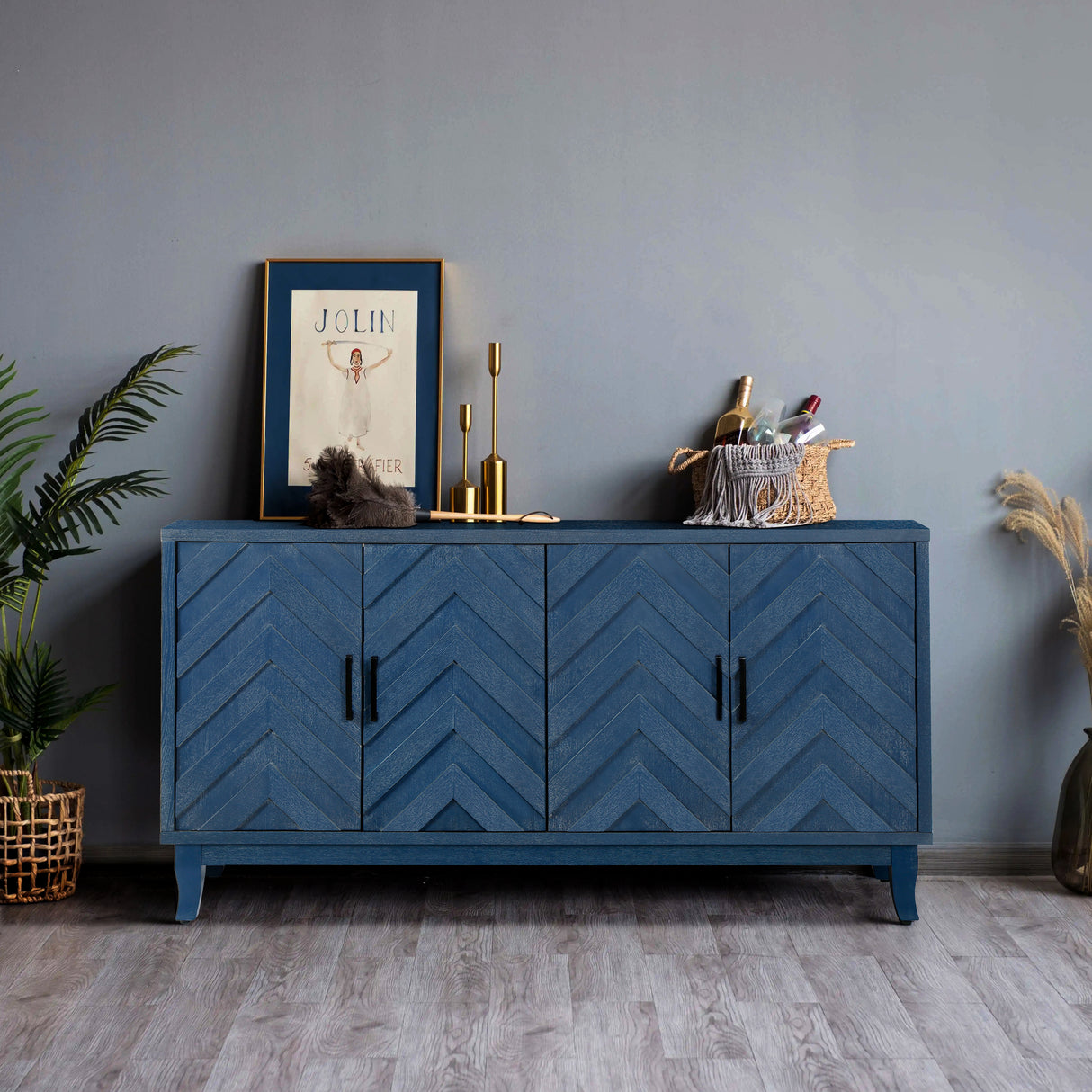 Stronger Vintage Style Buffet Cabinet Lacquered Accent Storage 4 Door Wooden - V.I.P Digital Presence