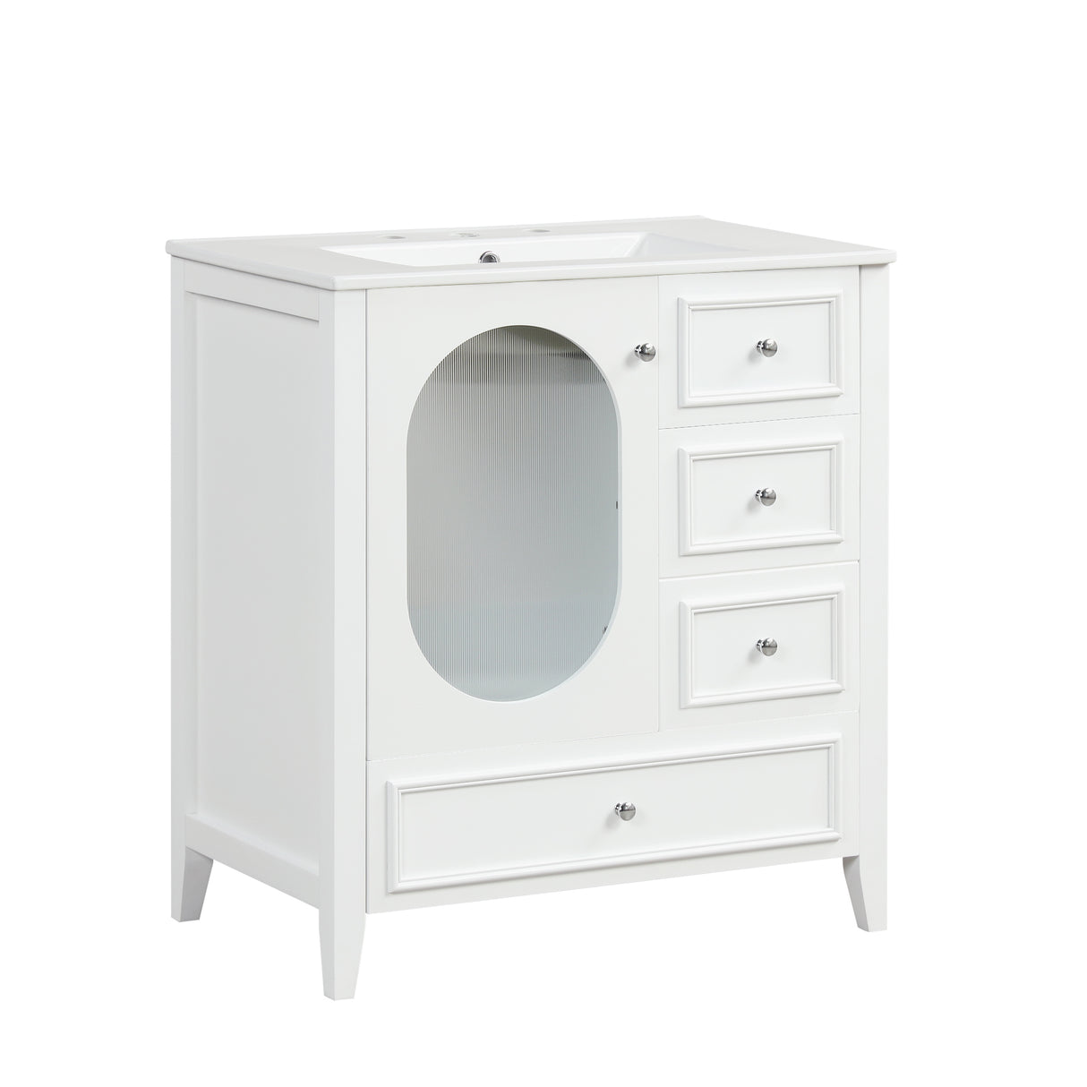 30" Bathroom Vanity with Sink, Bathroom Vanity Cabinet with Three Drawers and Door, Solid Wood and MDF, White - V.I.P Digital Presence