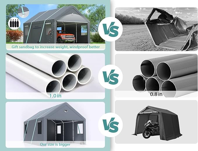10x20 ultra large portable carport garage with rolling shutter windows and waterproof cloth, metal roof and side walls - V.I.P Digital Presence