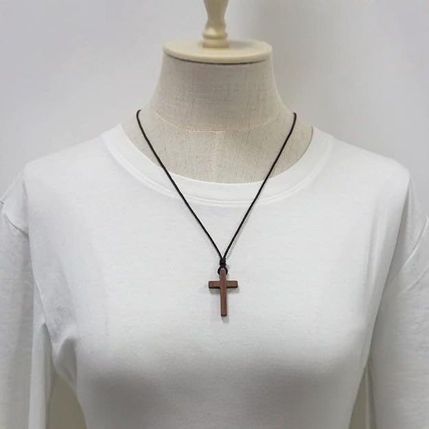 Light coffee walnut black walnut solid wood cross pendant necklace sweater chain for women - V.I.P Digital Presence