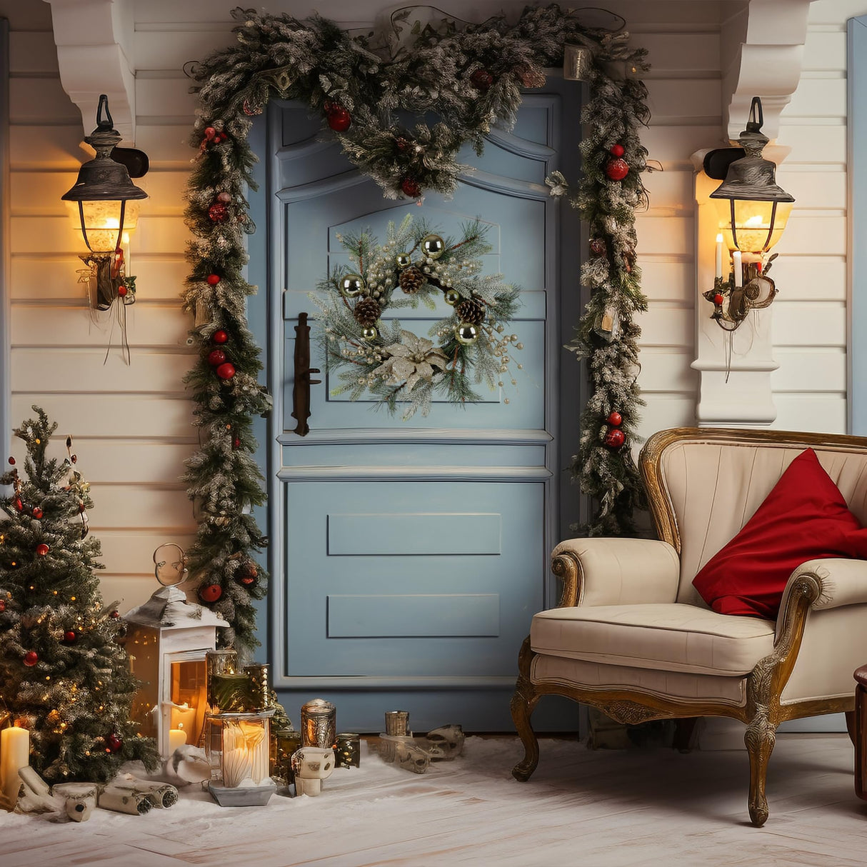 Christmas Wreath 20 Inch Christmas Door Decorations Wreath with Warm Lights - V.I.P Digital Presence