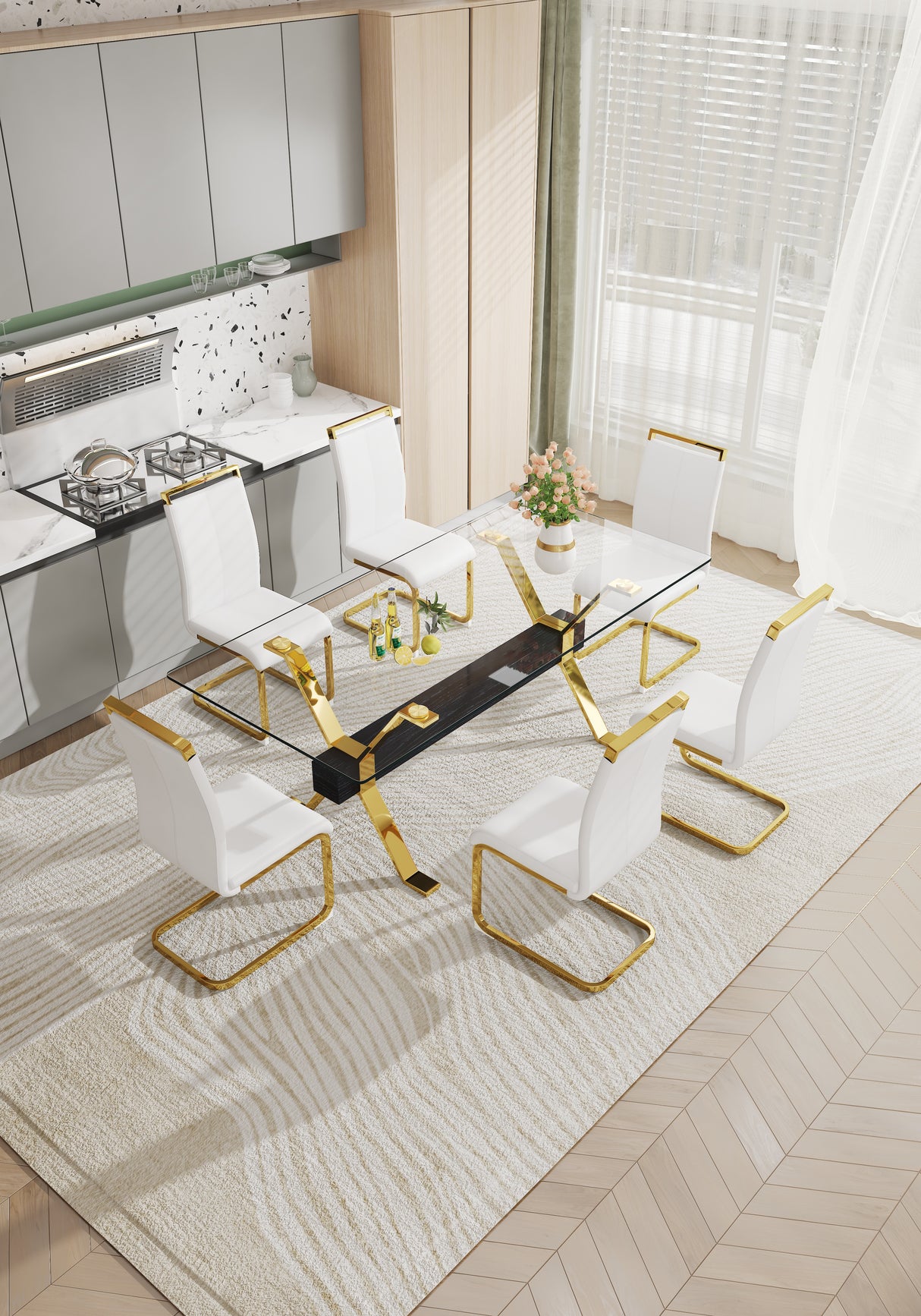 Dining table Modern tempered glass dining table Large modern office desk - V.I.P Digital Presence