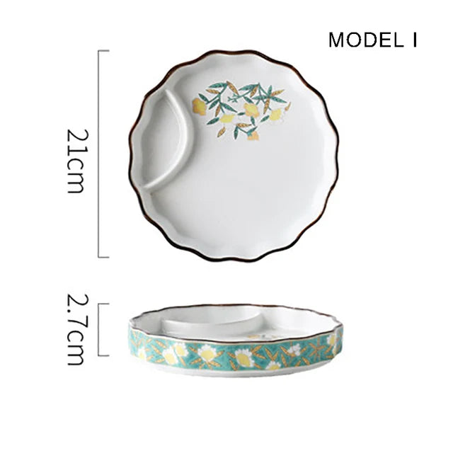 Dumpling plate sushi plate round square plate with soy sauce and vinegar partitioned snack plate ceramic plate for home use - V.I.P Digital Presence
