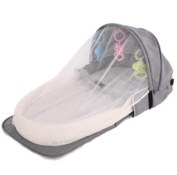 Cama portátil plegable para bebé, cuna de viaje con protección solar, mosquitera, transpirable, suave, cesta de dormir plegable para bebé con juguetes
