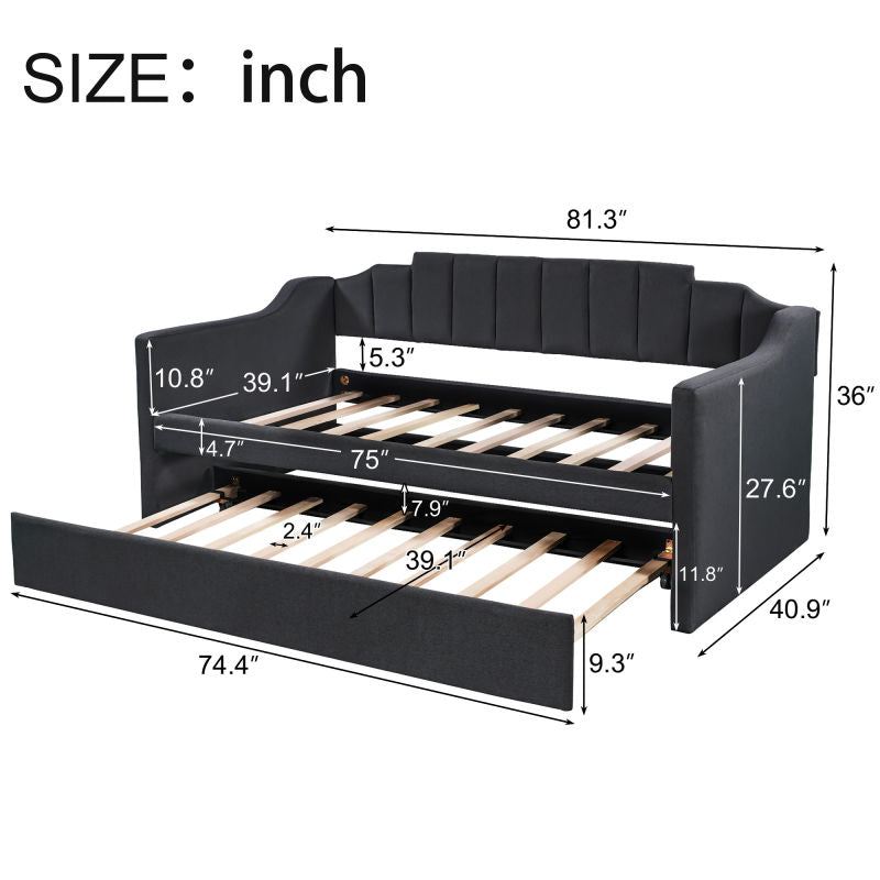 Upholstered Twin Daybed with Trundle Black