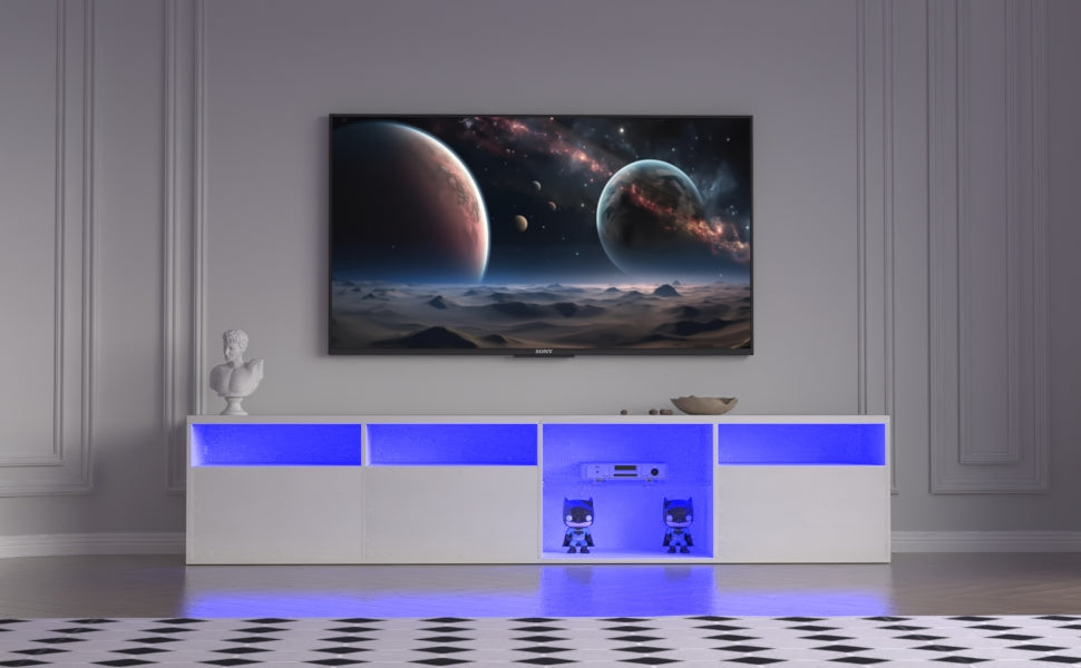 TV console with storage cabinet, 82.6-inch long LED TV stand with 31 mode switching lights (white, suitable for 75/80 inch TVs) - V.I.P Digital Presence