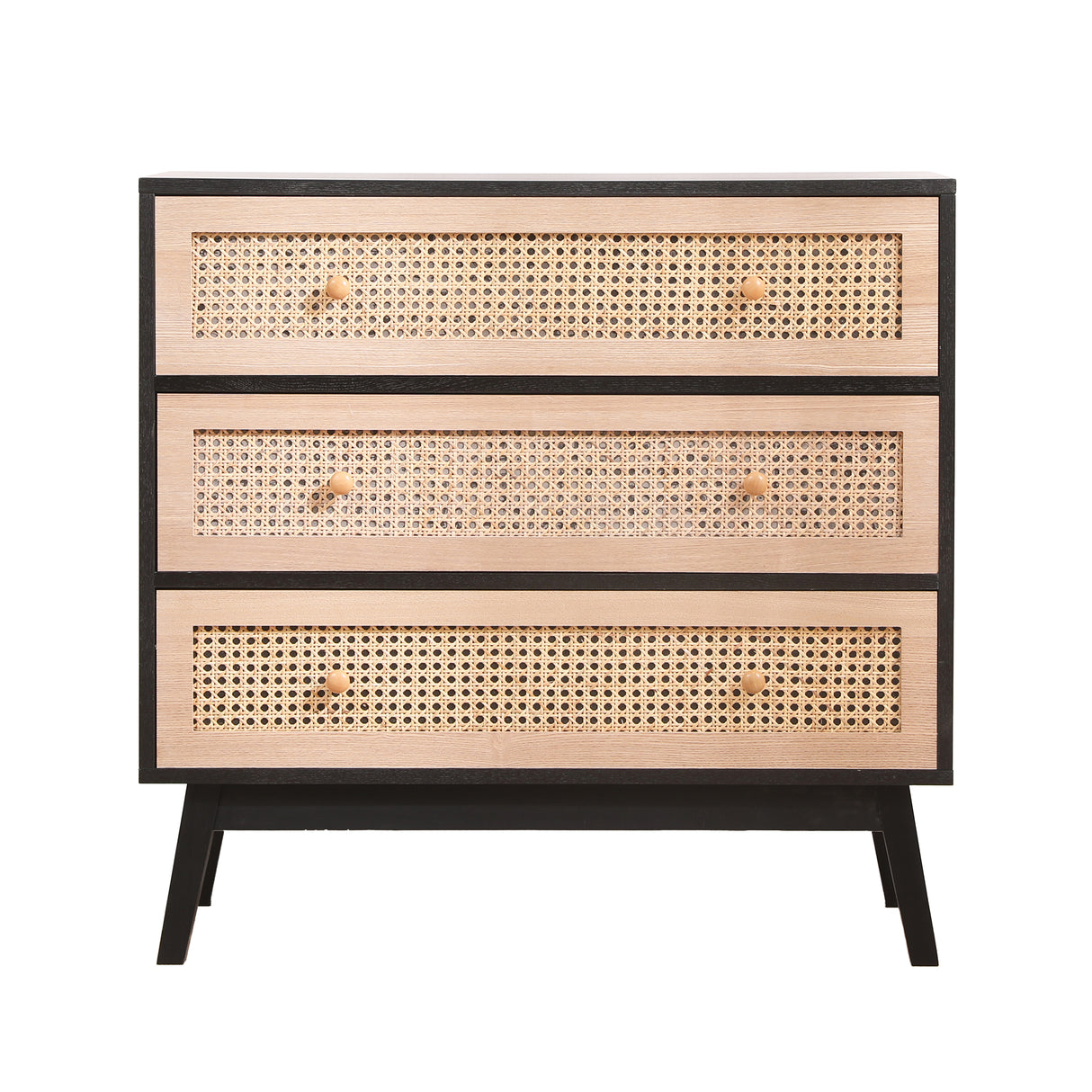 31.5 "3-Drawers Rattan Storage Cabinet Rattan Drawer,for Bedroom,Living Room,Natural drawer and black panel - V.I.P Digital Presence