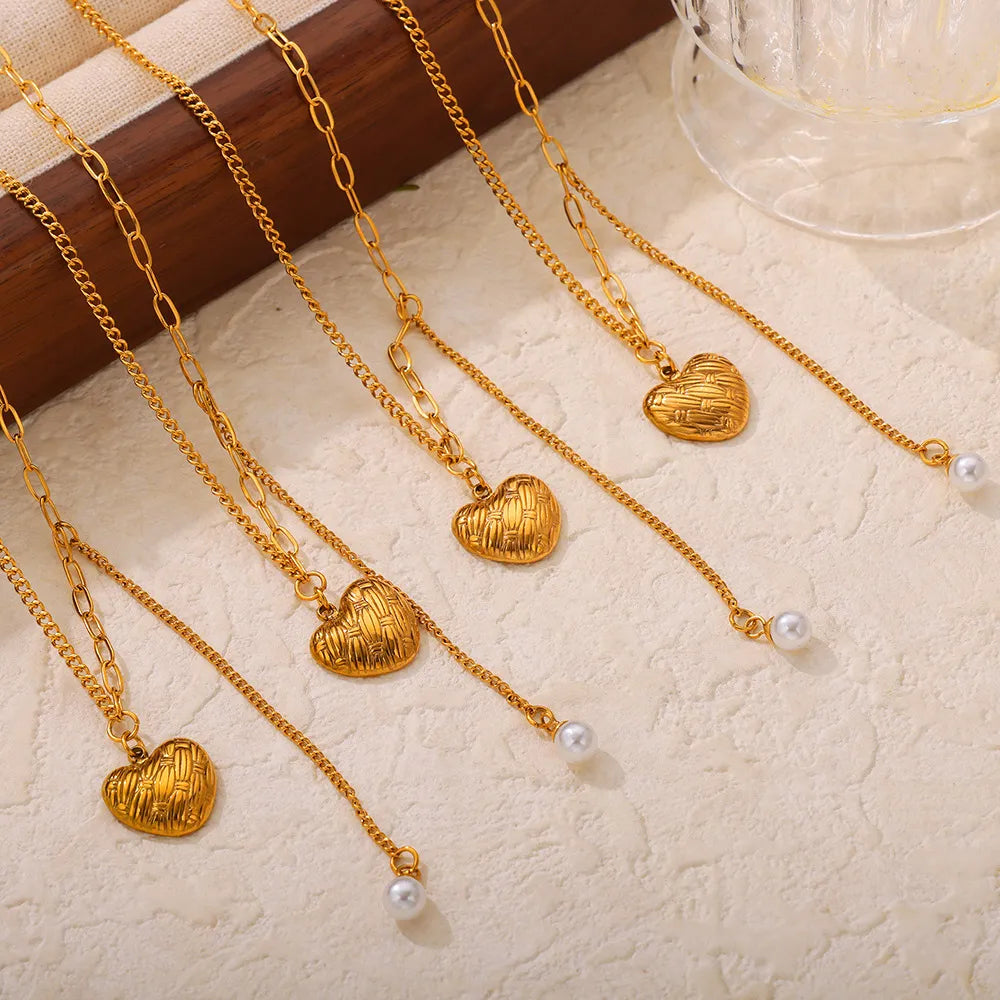 Titanium Steel Imitation Pearl Heart Pendant Necklace - V.I.P Digital Presence