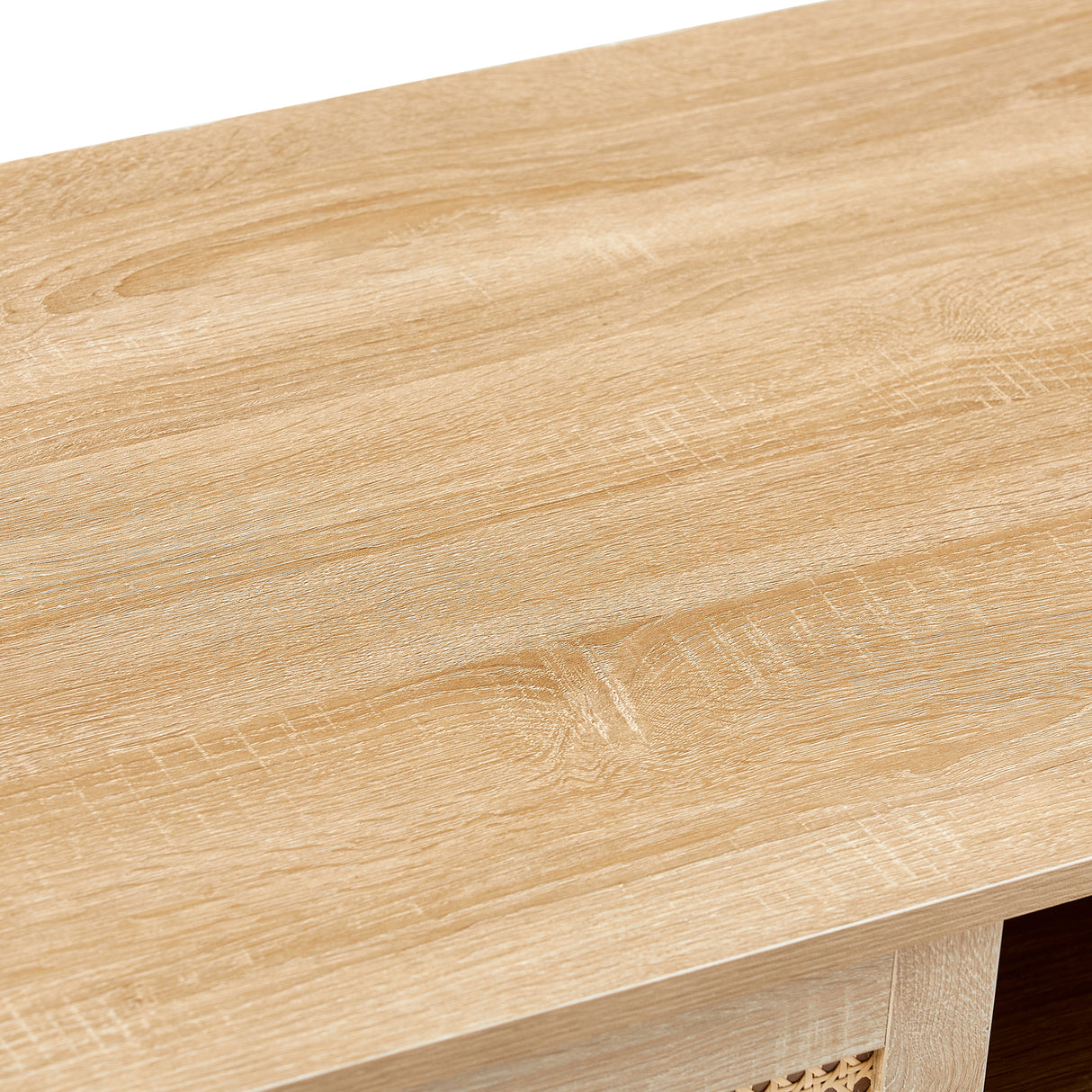 41.34" Rattan Coffee table sliding door for storage solid wood legs Modern table for living room natural - V.I.P Digital Presence