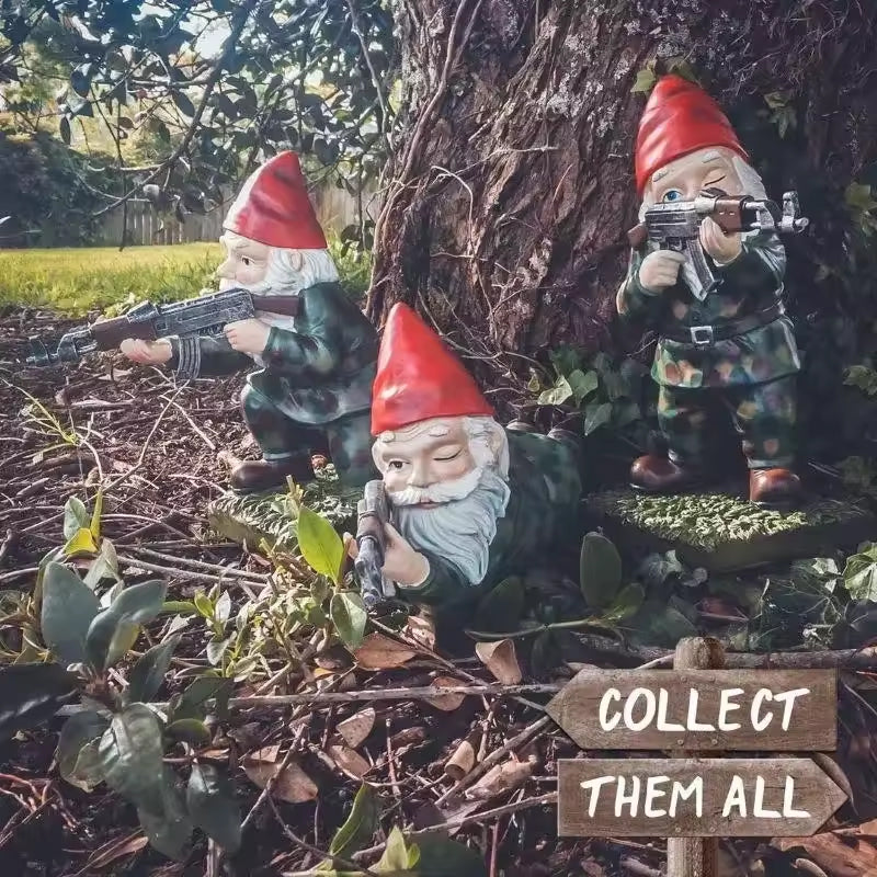 Funny Army Gnome Garden Statue, Resin Desk Ornament, Outdoor Garden Dwarf Decor (3pcs, 2025 New) - V.I.P Digital Presence