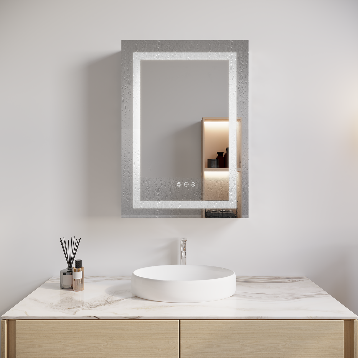 26x20 inch Bathroom Medicine Cabinet with LED Mirror, Anti-Fog, Waterproof3000K~6000K Single Door Lighted Bathroom Cabinet with Touch SwichDimmable Recessed or Surface Mount (Right Door) - V.I.P Digital Presence