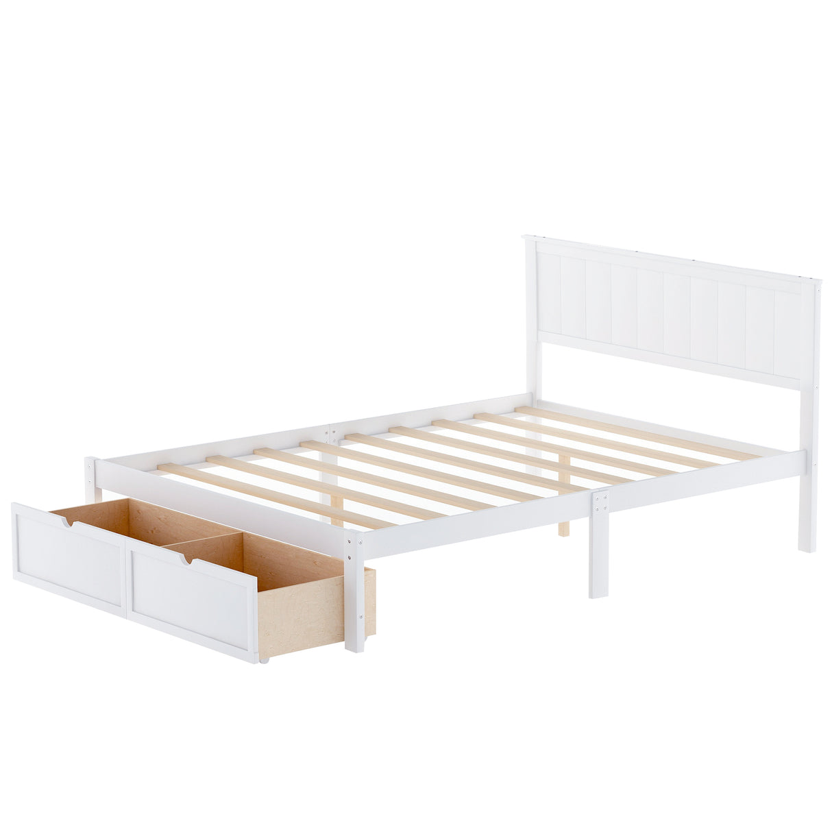 Full Size Platform Bed with Under-bed Drawers White - V.I.P Digital Presence