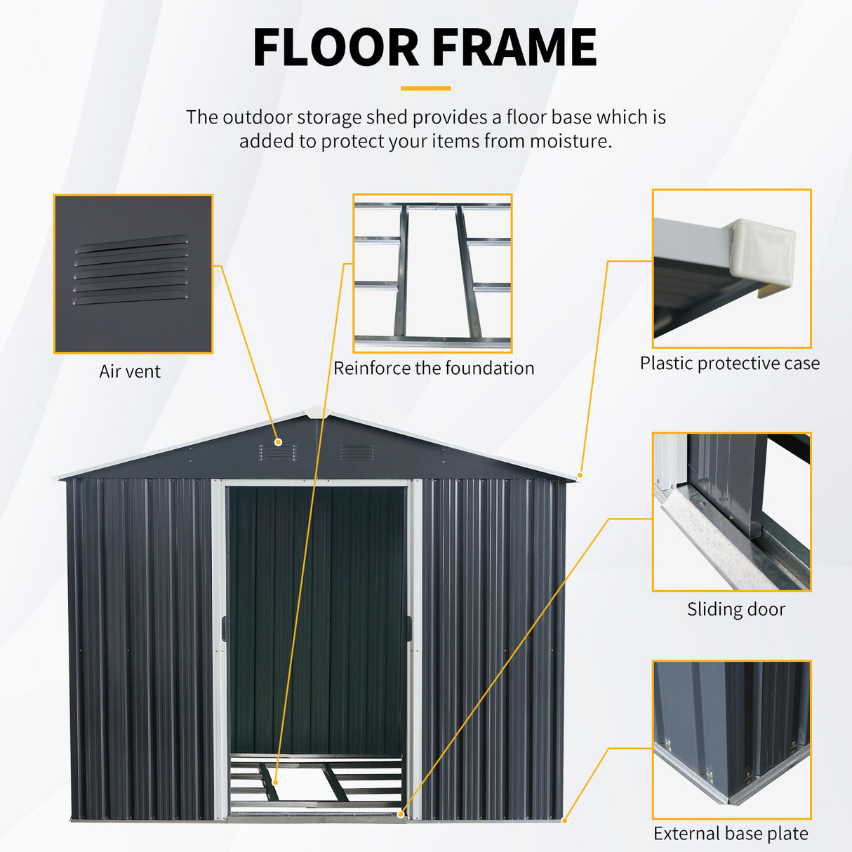 8ft x 6ft Outdoor Metal Storage Shed with Floor Base Black - V.I.P Digital Presence