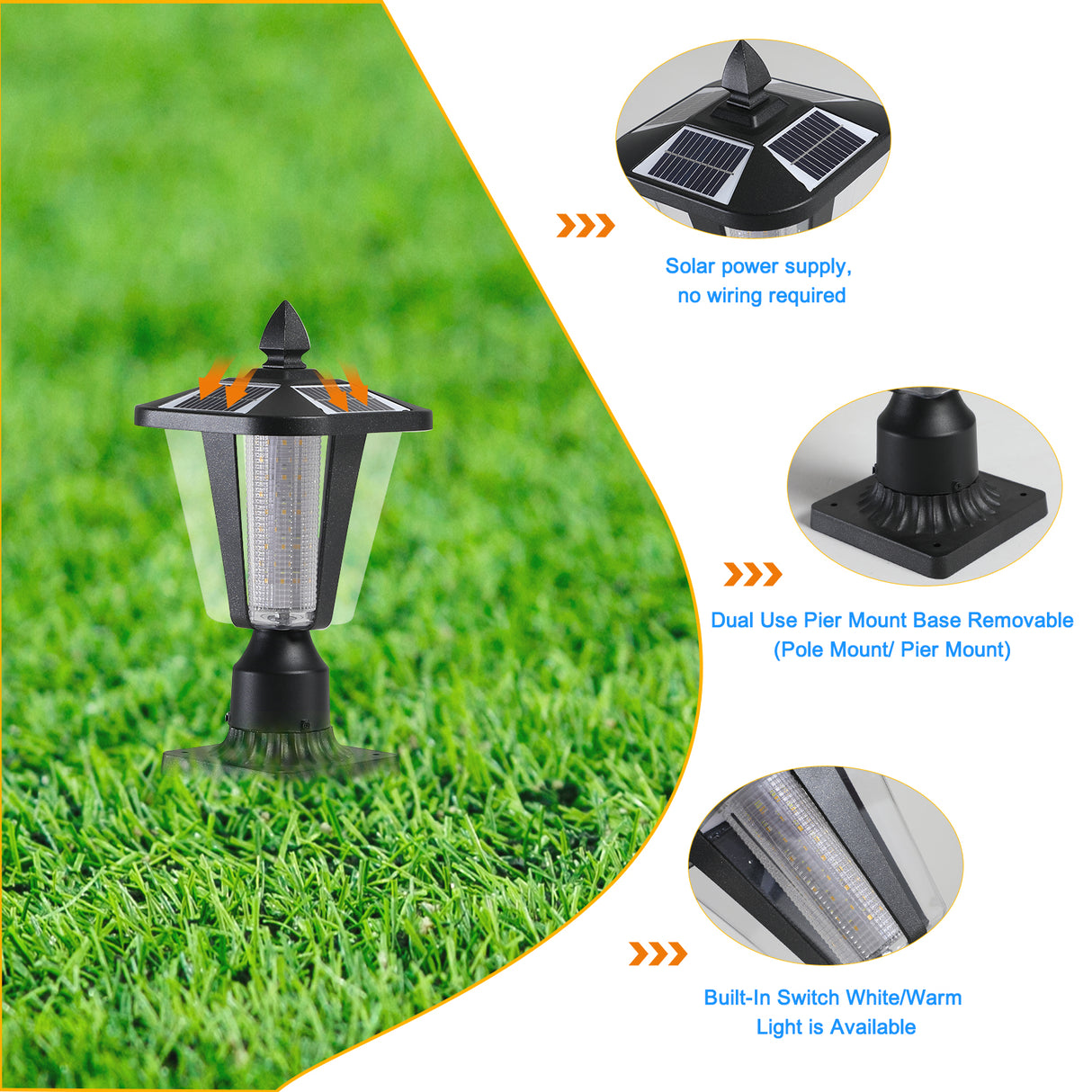 Solar Column Headlights With Dimmable LED - V.I.P Digital Presence
