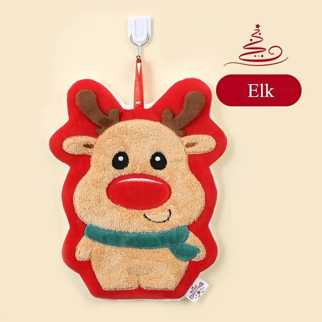 Christmas hand towel hanging style, new thickened coral fleece absorbent quick drying cloth, kitchen embroidery hand towel - V.I.P Digital Presence