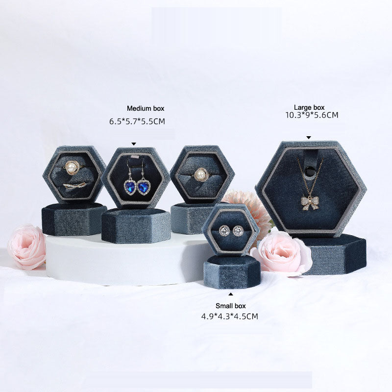 Hexagonal jewelry box, high-end Korean velvet ring earring box, jewelry box, jewelry packaging box - V.I.P Digital Presence