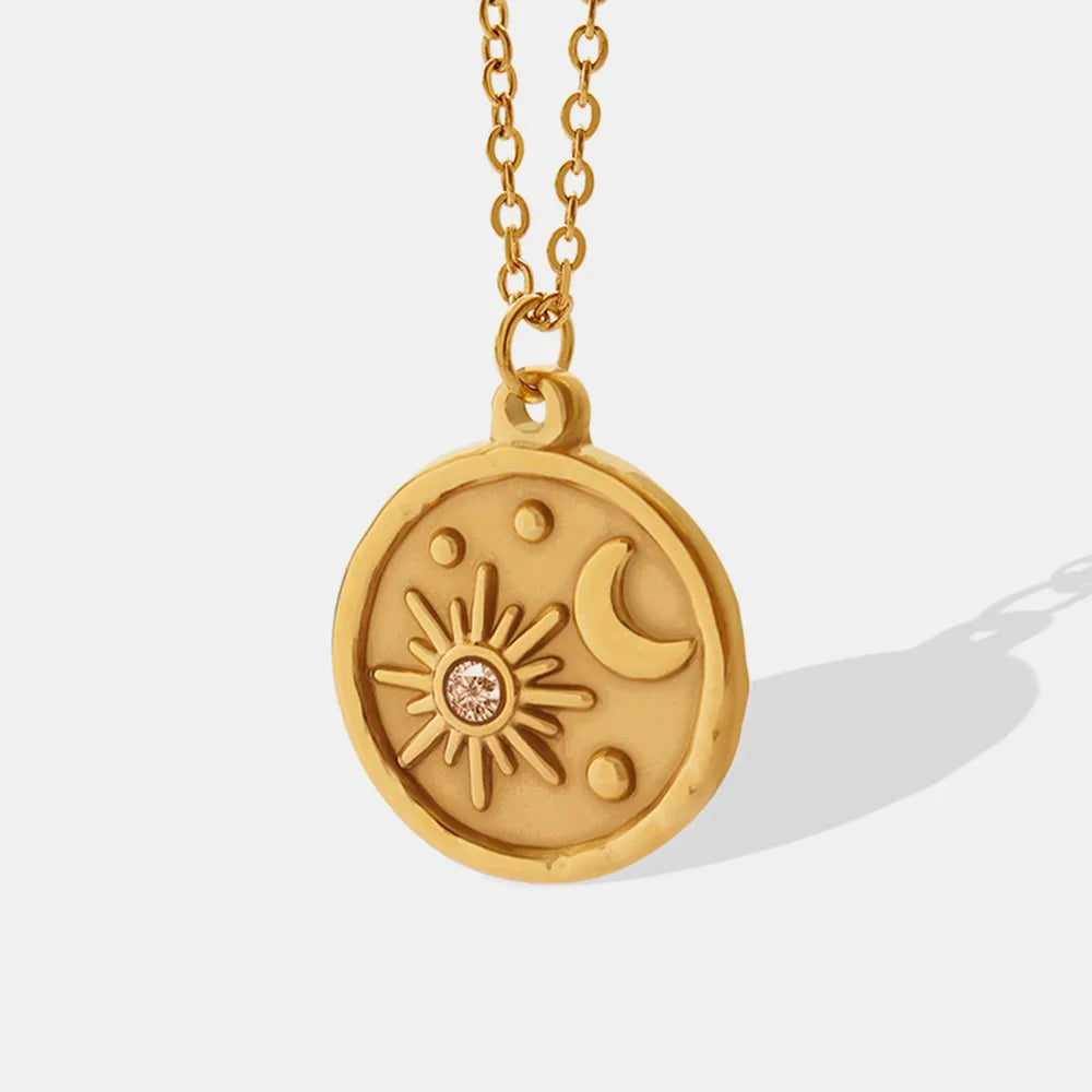 Zircon Star Moon Romantic Necklace Titanium Steel Gold Plated Round Pendant Neck Chain - V.I.P Digital Presence