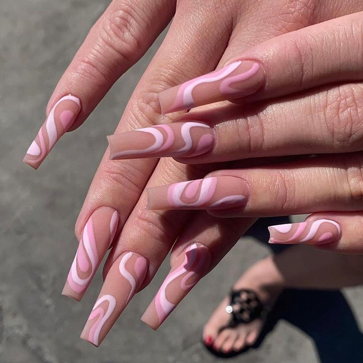 Rose Color Matching Line Press On Nail Fake Nail Patch Wearing Nail Finished Product - V.I.P Digital Presence