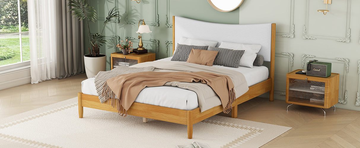 Queen Size Rubber Wooden , Solid Wooden Bed with Teddy Velvet Cushion Upholstered Headboard, Enhanced by Support Feet - V.I.P Digital Presence