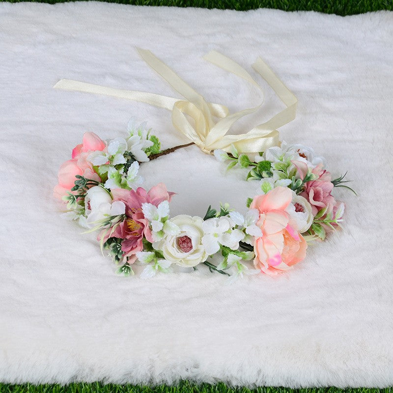 Flower garland headwear, forest style girl, sweet vacation, photography, hair accessories, simulated flowers, green leaves, flower garland - V.I.P Digital Presence
