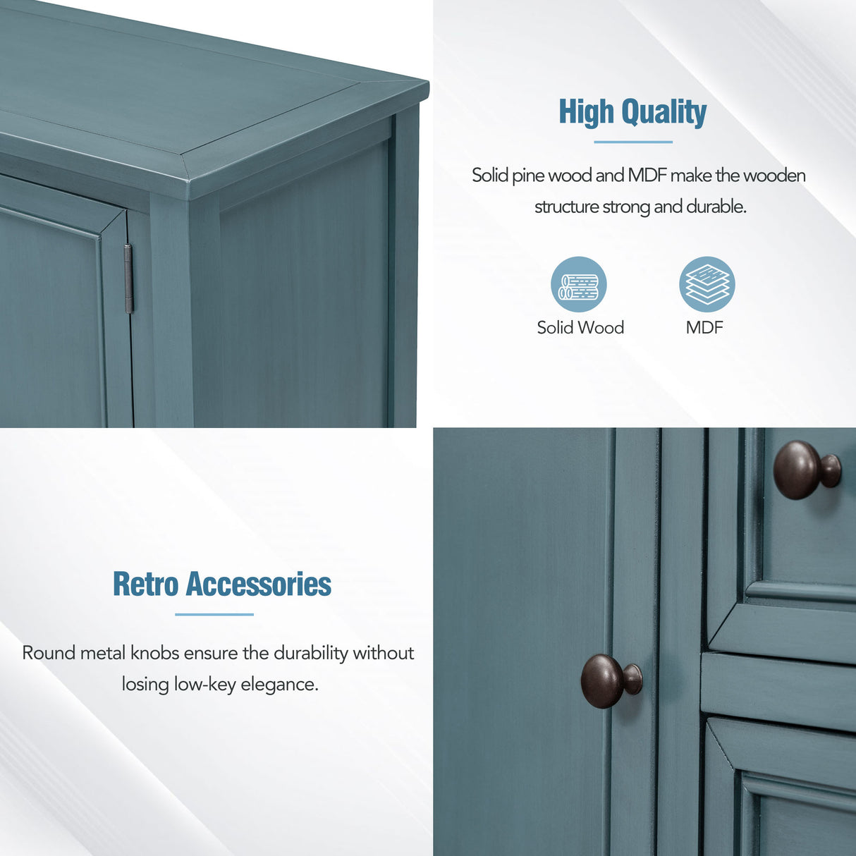 REXM Cambridge Series Spacious Storage Retro Console Desk with Four Small Drawers and Bottom Shelf - V.I.P Digital Presence