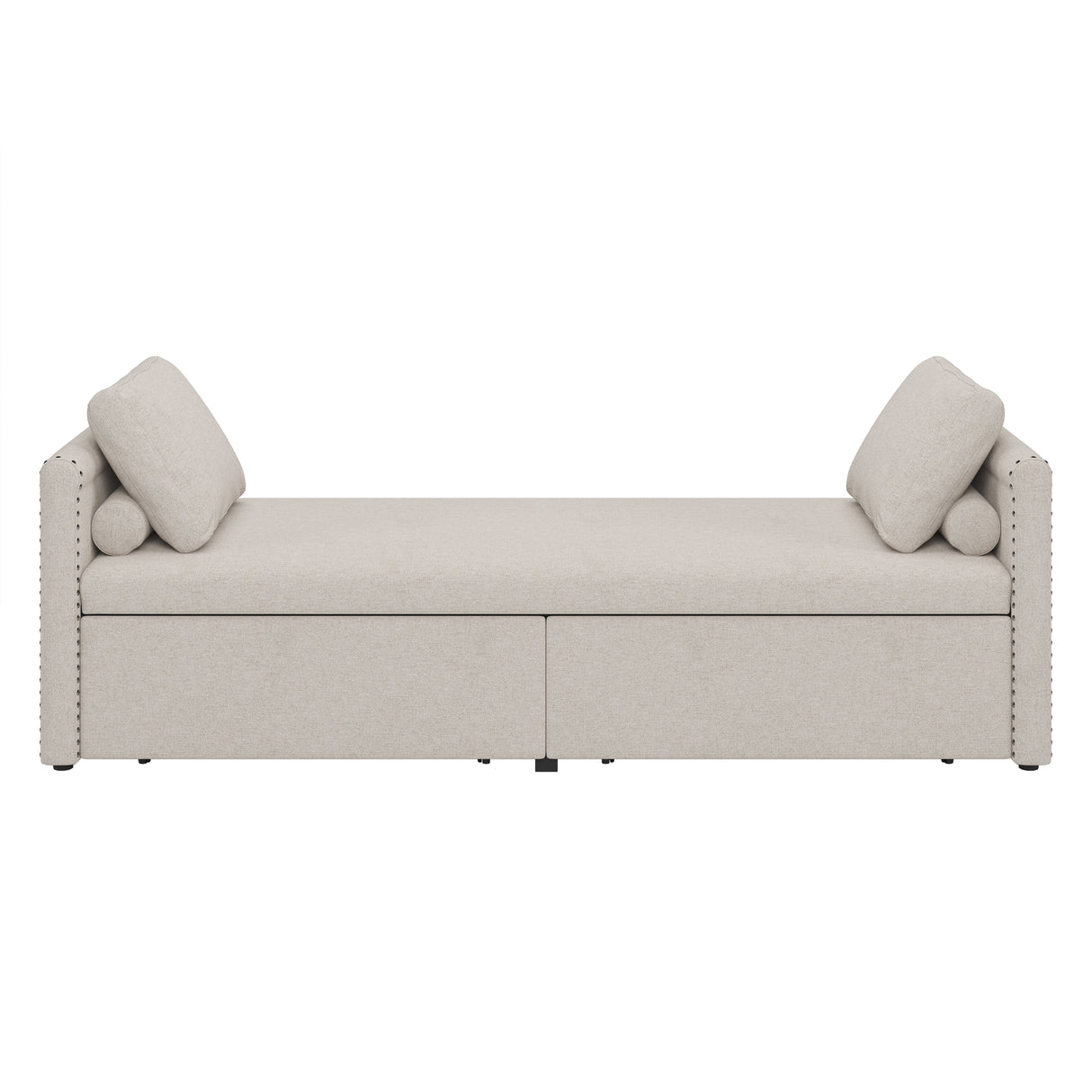 Modern cushioned lounge chair sofa bed with 2 drawers, small single sofa bed without mattress, linen, beige - V.I.P Digital Presence