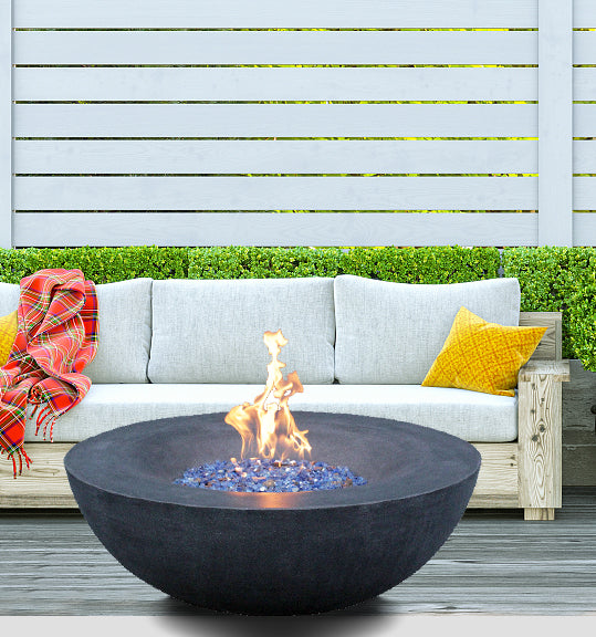 42 Inch Outdoor Concrete Propane gas Fire Pit bowl in Dark Gray color - V.I.P Digital Presence