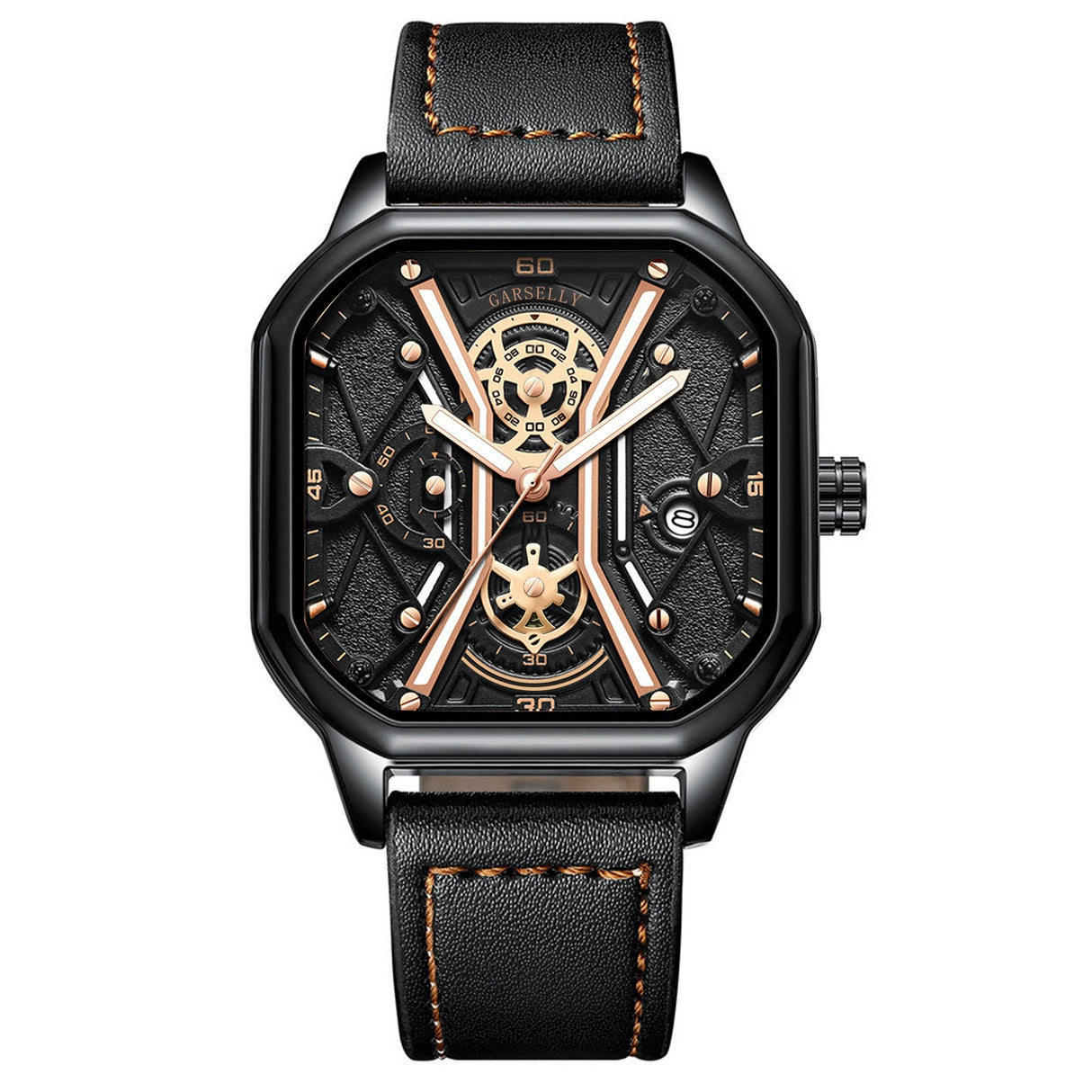 POEDAGAR Fashion Men Luxury Wristwatches Chronograph Luminous Waterproof Date Man Watch Square Dial Leather Quartz Men's Watches - V.I.P Digital Presence