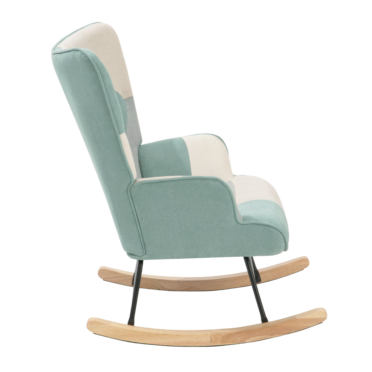 Rocking Chair with ottoman, Mid Century Fabric Rocker Chair with Wood Legs and Patchwork Linen for Livingroom Bedroom - V.I.P Digital Presence