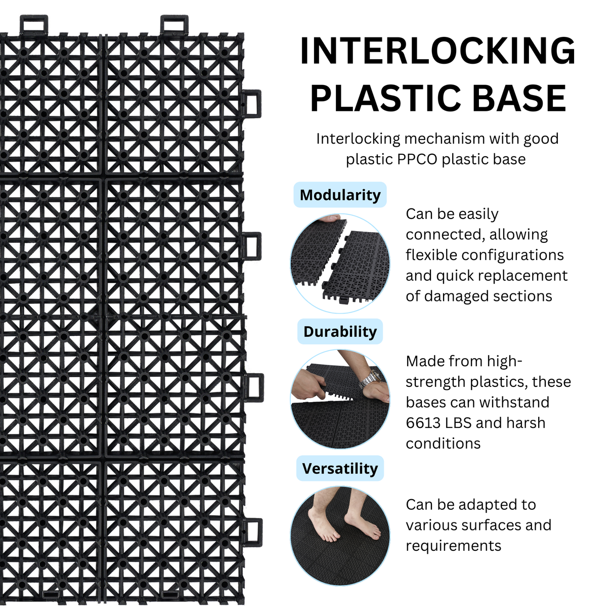 12 x 12 inch black interlocking deck tiles, plastic waterproof, weighing up to 6613 pounds, with a rose pattern pack of 12 - V.I.P Digital Presence