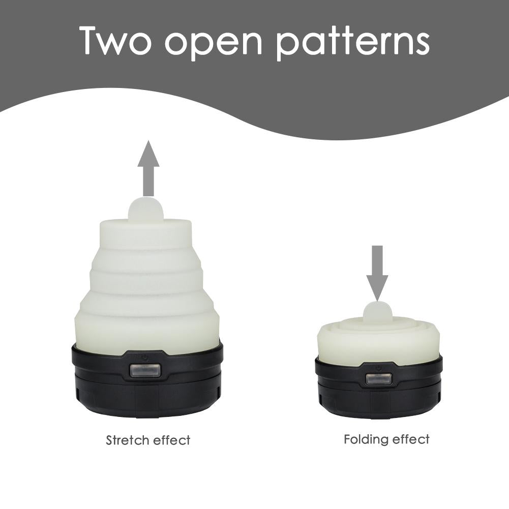 Linterna LED retráctil para acampar, portátil, con 4 modos, mini gancho para colgar en tienda de campaña, linterna de emergencia para exteriores.