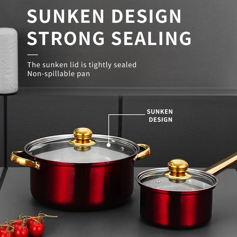 12 - piece wine - red non - stick stainless - steel soup pot set, induction - friendly for kitchen use. - V.I.P Digital Presence