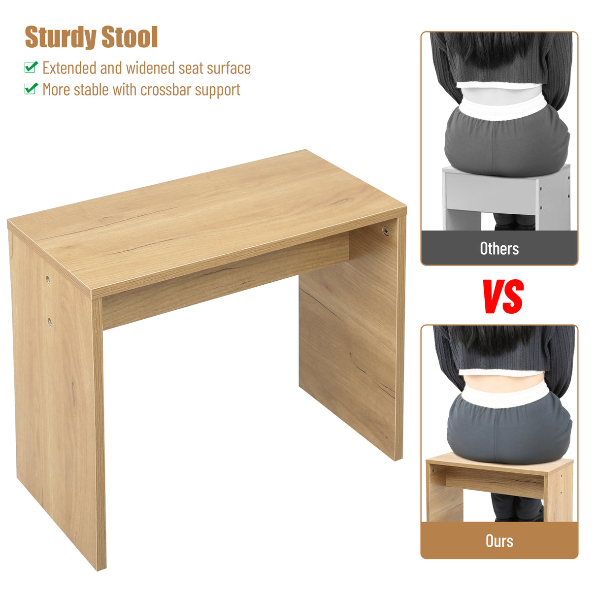 Vanity Desk Set Stool & Dressing Table with LED Lighting Mirror Drawer and Wood Cosmetic Table Chest of Drawers Nature Color - V.I.P Digital Presence