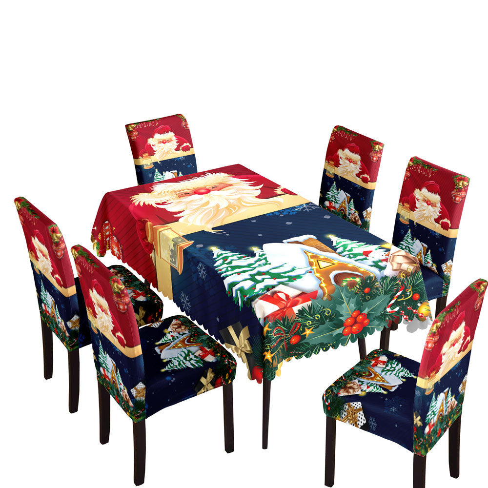 Christmas printed tablecloth, chair cover, waterproof, oil resistant, festive decoration, dining table cloth, chair cover, universal household use - V.I.P Digital Presence