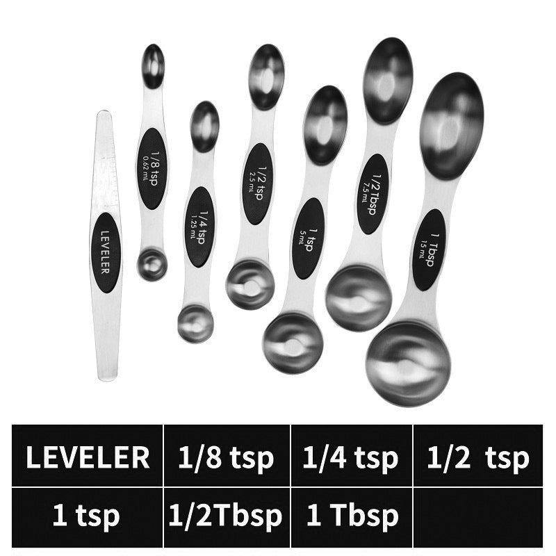 Stainless steel double headed magnetic suction spoon 8-piece set 9-piece set baking tool scale spoon set kitchen seasoning spoon - V.I.P Digital Presence