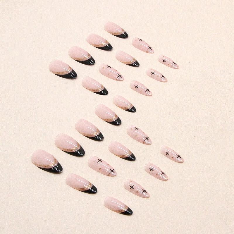 Sweet cool black French flash gold powder almond nails European and American fake nails removable nail pieces - V.I.P Digital Presence