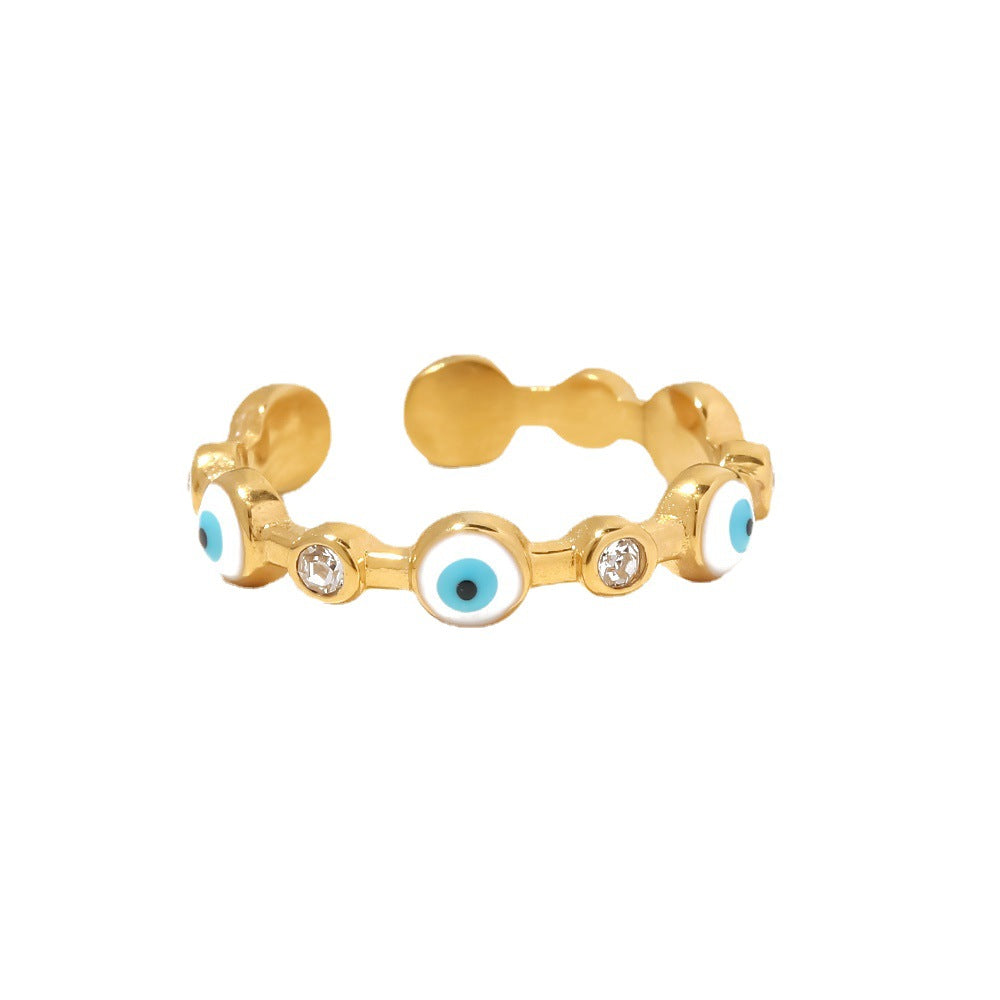 18K gold-plated stainless steel devil eye open ring Fashionable and versatile titanium steel ring for women - V.I.P Digital Presence