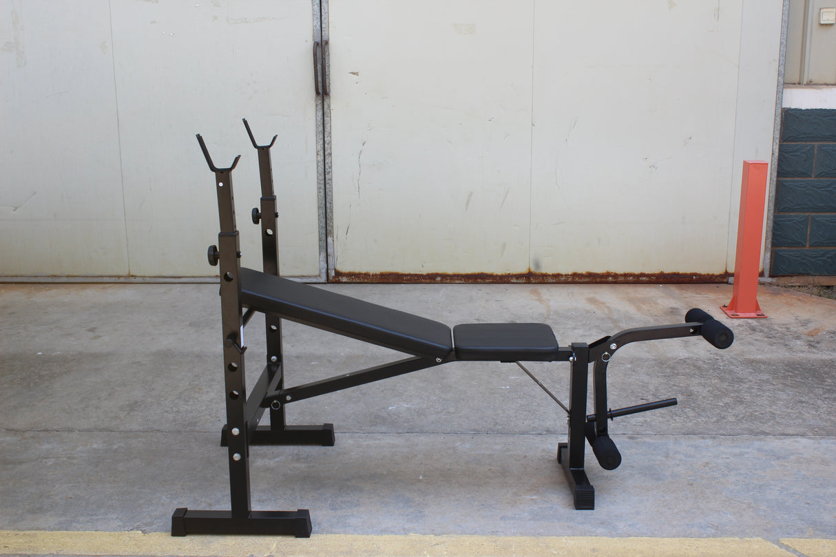 Banco de pesas olímpico con set de press de banca con soporte para sentadillas y banco para entrenamiento de cuerpo completo en el gimnasio en casa