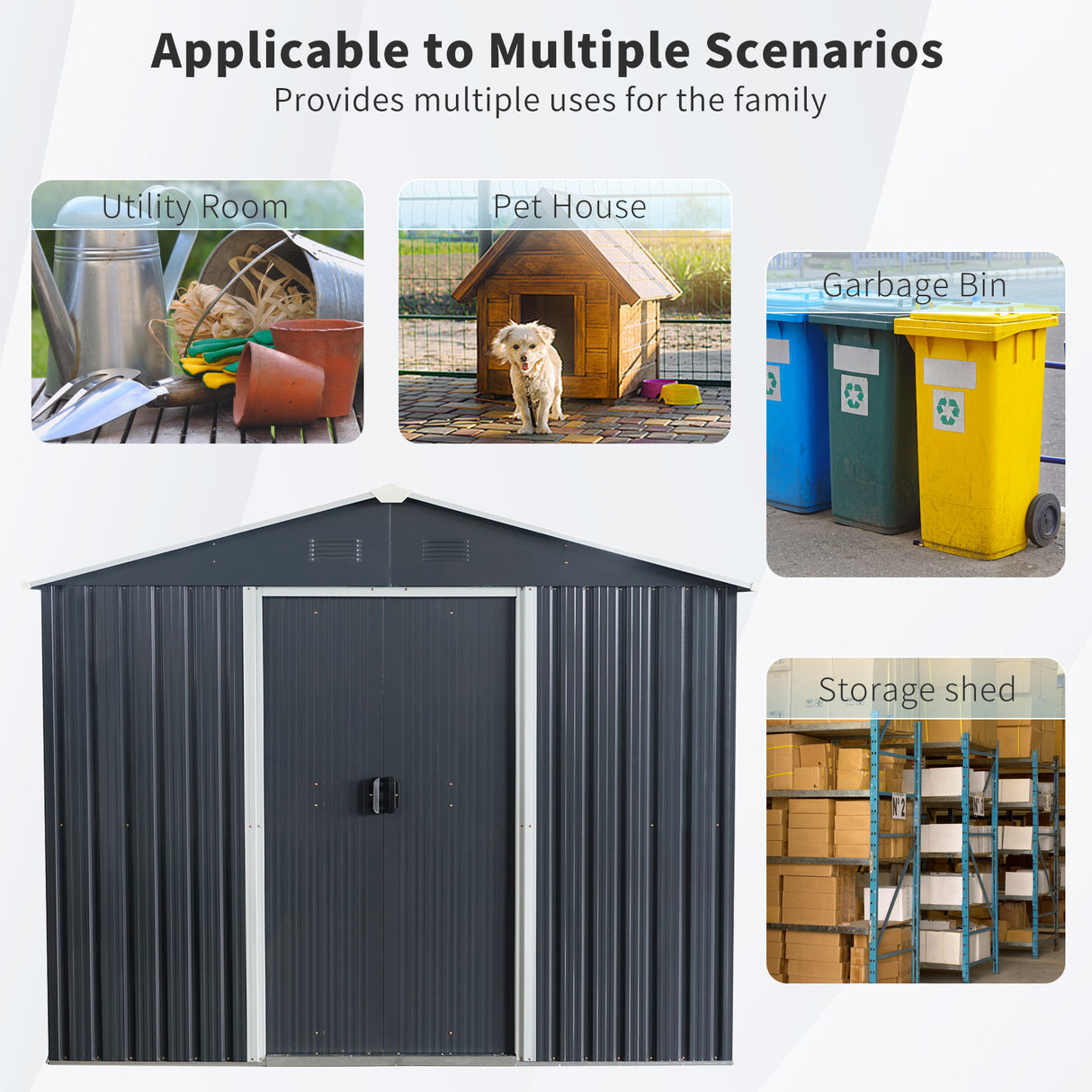 8ft x 10ft Outdoor Metal Storage Shed with Floor Base Black - V.I.P Digital Presence