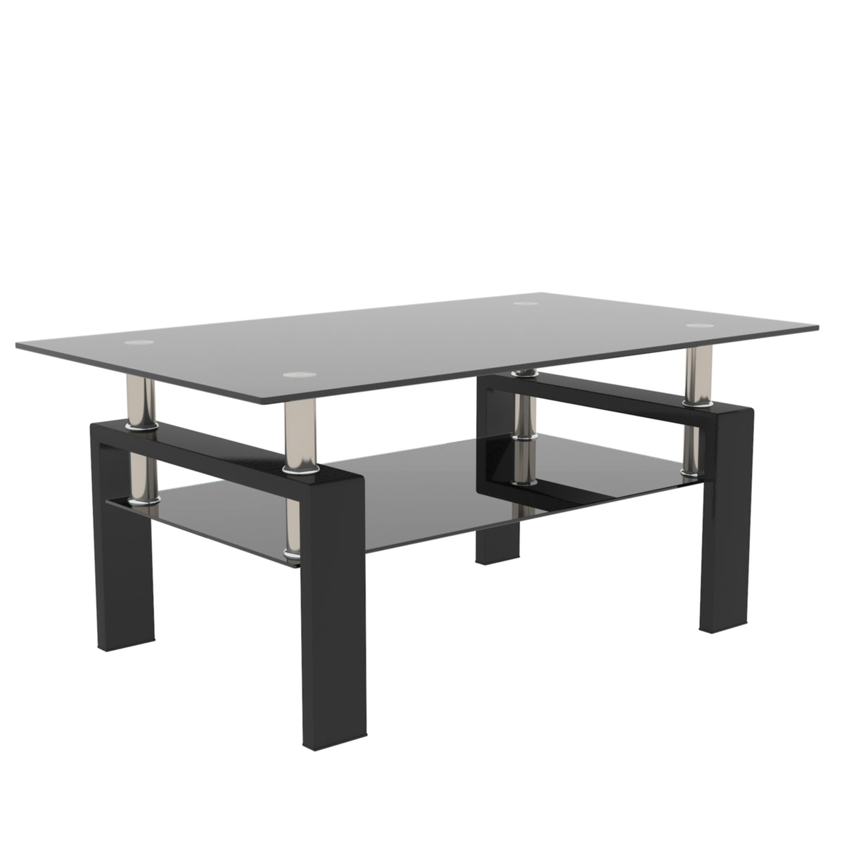 Rectangle Black Glass Coffee Table Clear Coffee Table Modern Side Center Tables for Living Room Living Room Furniture - V.I.P Digital Presence