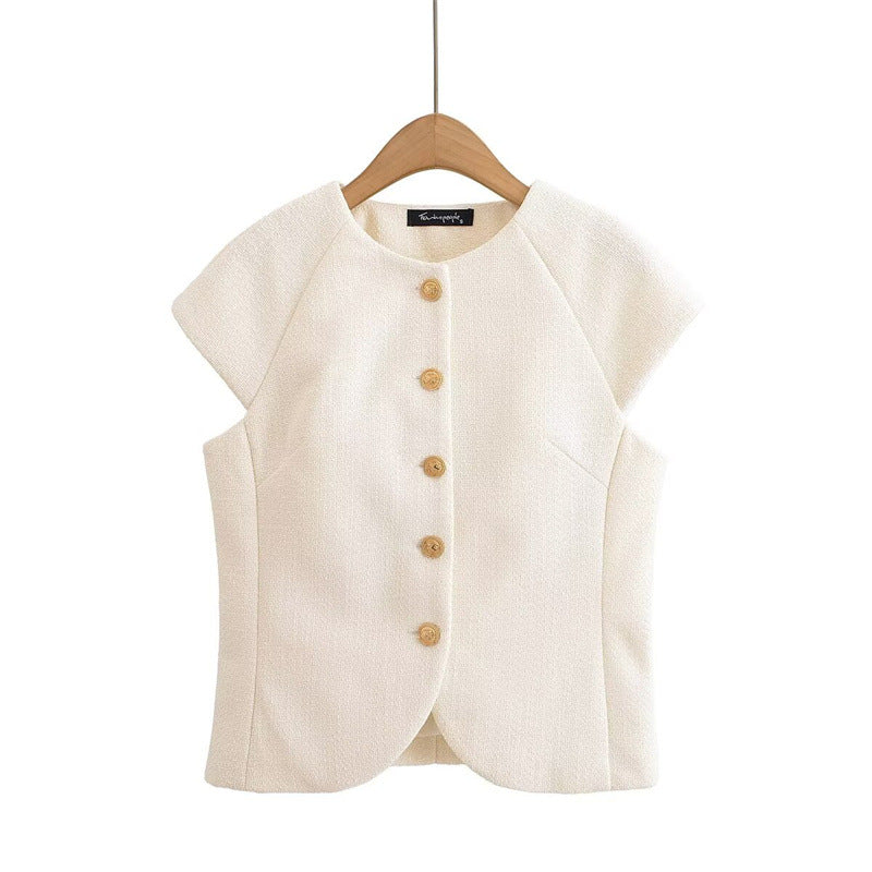 Fashionable Casual Round Neck Versatile Vest with Front Button Closure for Women - V.I.P Digital Presence