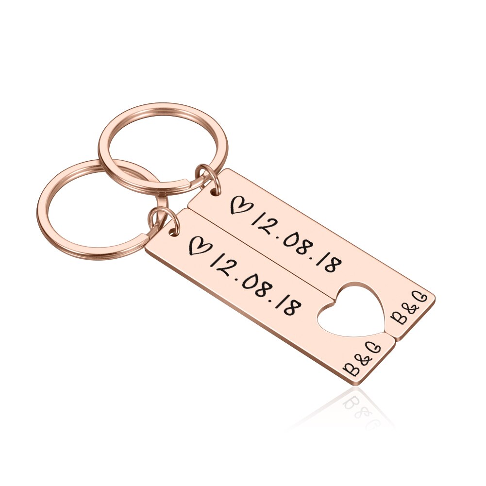 Personalized Heart Keychain Set Engraved King Date and Name Love Keyring Gift for Couples Girlfriend Boyfriends Key Chain Rings - V.I.P Digital Presence