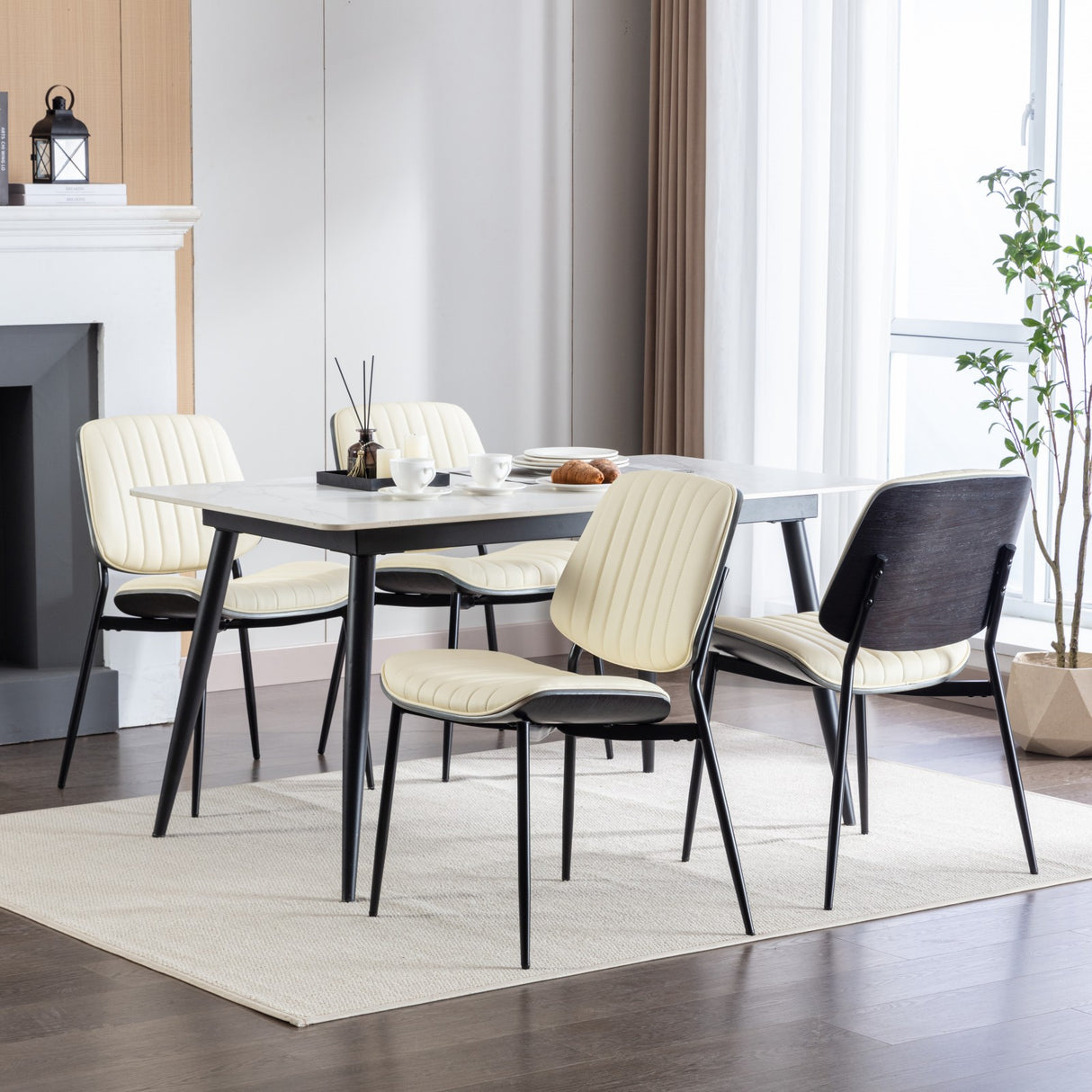 2-piece retro linen chair set with curved wooden backrest, cushioned seat, adjustable metal legs, (Beige PU) - V.I.P Digital Presence