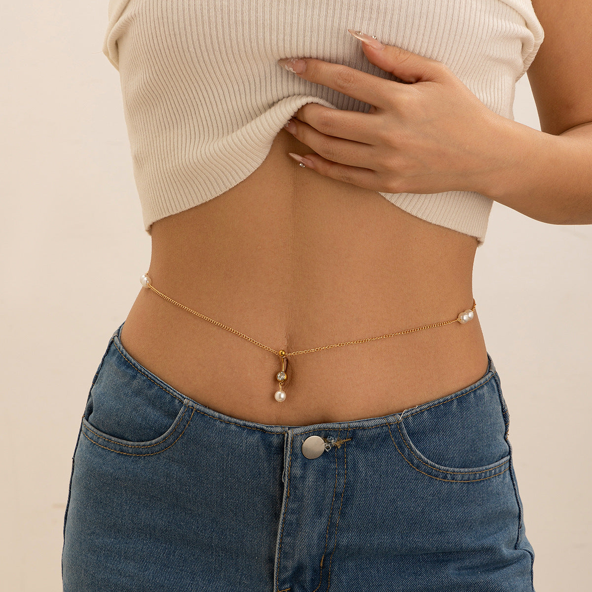 Zircon navel nail body chain sexy imitation pearl tassel chain - V.I.P Digital Presence